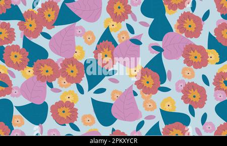Modern colorful seamless retro floral pattern.Cute botanical abstract contemporary seamless flower pattern. Hand drawn unique print Stock Vector