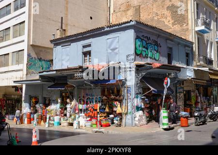 Typical hardware store in downtown Athens in Spring Stock Photo