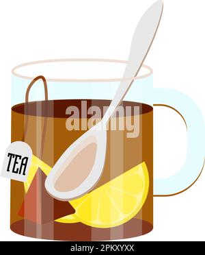 Tea with lemon for colds. Lemon tea in a transparent glass cup Stock Vector