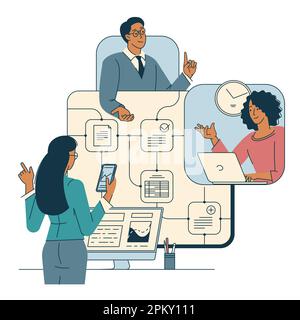 Programmer team working on the progect. Stock Vector