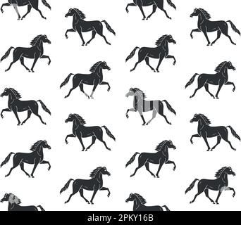Vector seamless pattern of hand drawn doodle sketch black Iceland horse isolated on white background Stock Vector