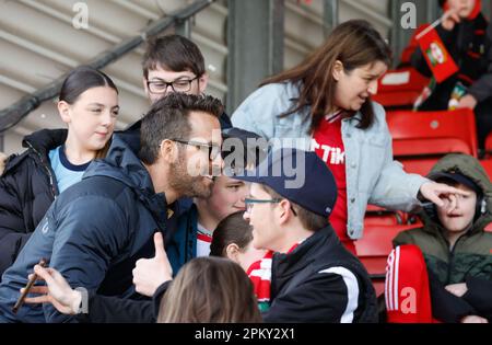Racecourse Ground, Wrexham, UK. 10th Apr, 2023. National League Football, Wrexham versus Notts County; Wrexham AFC co owner, Ryan Reynolds mixes with fans pre match Credit: Action Plus Sports/Alamy Live News Stock Photo