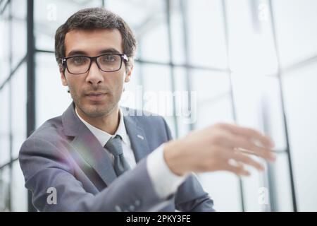 young man having online conference from home Stock Photo