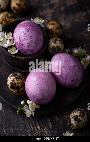 Easter eggs painted with natural dye Stock Photo