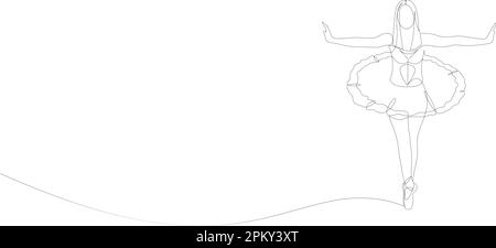 One single line drawing of young woman ballet dancer perform beauty classic dance at stage of opera house. Continuous line ballet performance concept. Stock Vector