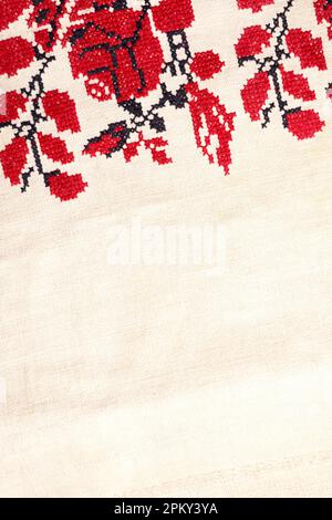 Beige white farmhouse style stripes texture. Woven linen cloth pattern background. Line striped closeup weave fabric for kitchen towel material. Pinst Stock Photo