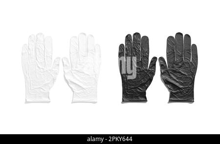 Blank black and white rubber gloves mockup lying, top view Stock Photo