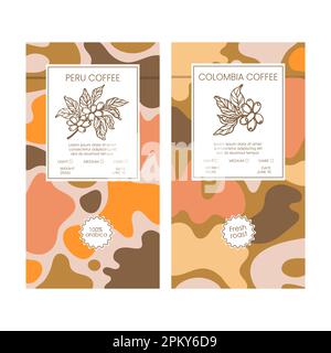COFFEE PACK TAGS Abstract Simple Style Vintage Colorful Figures Doodle In Organic With Hand Drawn Coffee Beans Templates Packaging Design And Labels V Stock Vector