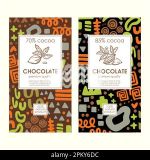 CHOCOLATE TAGS ON ABSTRACT PACK Vintage Colorful Figures Doodle In African Style Templates Packaging Design And Labels With Hand Drawn Cocoa Beans Vec Stock Vector