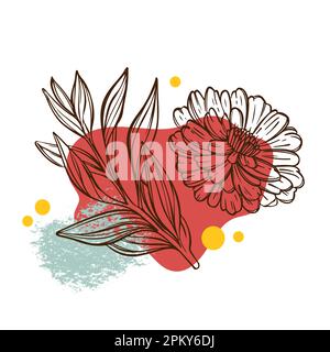 FLOWER AND BRANCH Collage Style Picture Sketched Poster Abstract Design With Botanical Illustrations Geometric Shapes And Elements For Print Wall Art Stock Vector