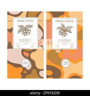 COFFEE PACK Tag Abstract Simple Style Vintage Colorful Figures Doodle In Organic With Hand Drawn Coffee Beans Templates Packaging Design And Labels Ve Stock Vector