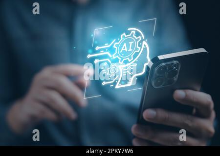 Human life with Artificial Intelligence, Data in computer technology Stock Photo