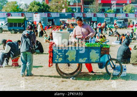 Kathmandu,Nepal - Jan 14,2023 : Street Seller in Tudikhel Kathmandu. Life of Nepali Street Seller, Street Market Nepal. Stock Photo