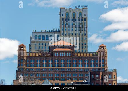 The Watermark (former Towers Hotel, foreground), and St. George Tower (former Hotel St. George). Both Brooklyn landmarks are now residences. Stock Photo