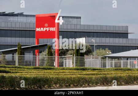 Facade of Mapfre's headquarters on April 10, 2023, in Madrid, Spain ...