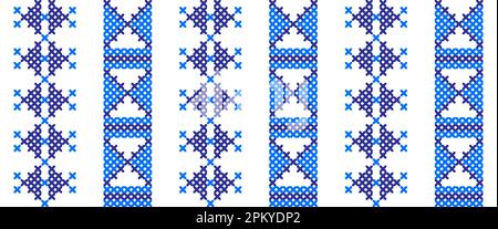 Ukrainian blue modern cross stitch pattern. Ukrainian folk, ethnic pattern for cloth, fabric, textile design Stock Vector