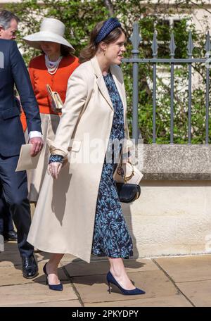 Windsor, England. UK.  09 April, 2023.  Princess Eugenie attends the traditional Easter Service at St George's Chapel, Windsor Castle.   Credit: Anwar Stock Photo