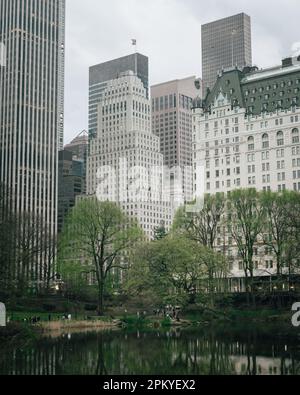 The Pond at Central Park with early spring colors, New York, New York Stock Photo