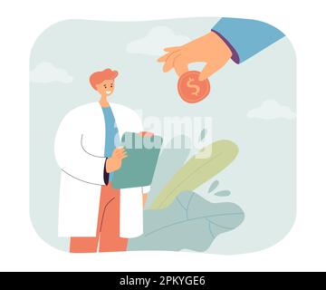 Huge hand giving gold coin to artist flat vector illustration Stock ...