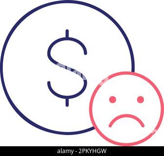 Coin with sad face, bankruptcy, dislike, negative feedback outline color icon. Finance, payment, invest finance symbol design. Stock Vector