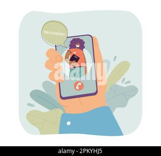 Human hand signing up for vaccination online Stock Vector