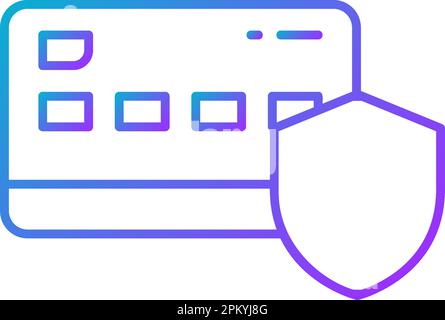 Credit card with shield, credit card security, secure payment, payment protection gradient lineal icon. Shopping, online banking, finance symbol Stock Vector