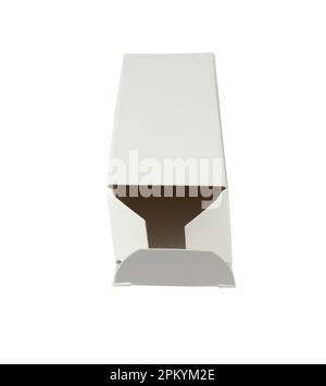 Open white box isolated from background - front side Stock Photo