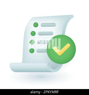3d cartoon style checklist with green checkmark icon Stock Vector