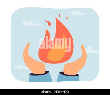 Human hands holding burning flame Stock Vector