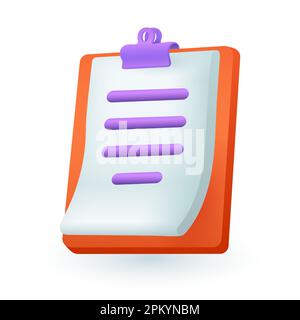 3d cartoon style clipboard with document icon Stock Vector