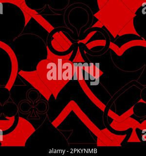 abstract seamless black and red pattern of different card suits, texture, design Stock Photo