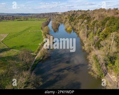 Aerial view of the River Thames (with Cliveden House in the distance), Bucks, UK Stock Photo