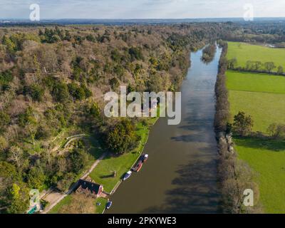 Aerial view of the River Thames close to Cliveden House (looking south away from house), Buckinghamshire, UK. Stock Photo