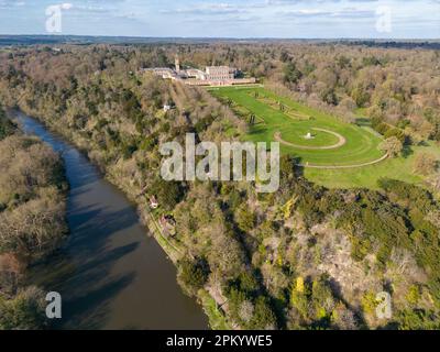 Aerial view of Cliveden House beside the River Thames, Buckinghamshire, UK. Stock Photo