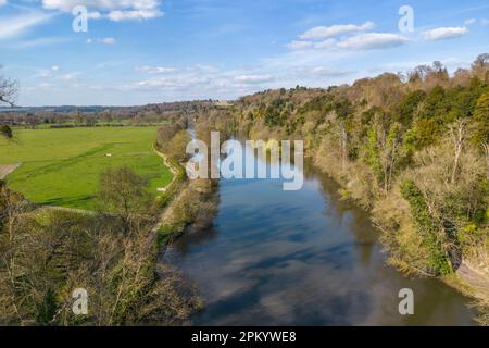 Aerial view of the River Thames (with Cliveden House in the distance), Bucks, UK Stock Photo