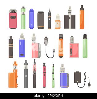 Different types of e-cigarettes vector illustrations set Stock Vector