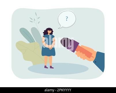 Girl with question mark above head speaking into microphone Stock Vector