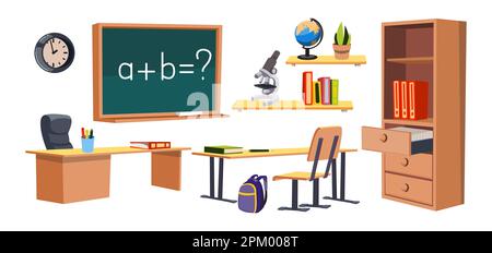Different furniture for classroom vector illustrations set Stock Vector