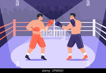 Boxers fighting in boxing ring flat vector illustration Stock Vector