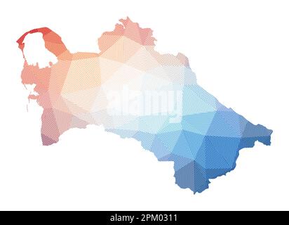 Map of Turkmenistan. Low poly illustration of the country. Geometric design with stripes. Technology, internet, network concept. Vector illustration. Stock Vector