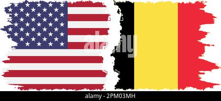 Belgium and USA grunge flags connection, vector Stock Vector