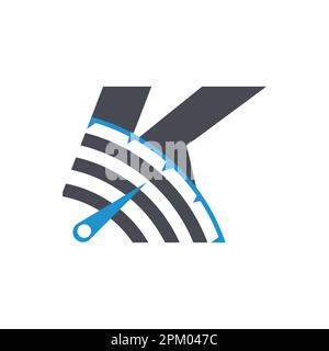 Initial letter K High Speed Internet and Telecommunications logo. Letter K symbol with speed meter logo combination concept Stock Vector