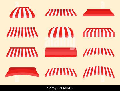 Canopies or awnings of different shapes vector illustrations set Stock Vector