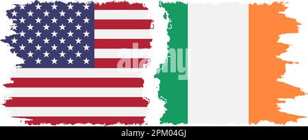 Ireland and USA grunge flags connection, vector Stock Vector