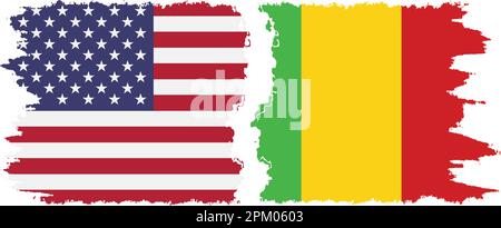 Mali and USA grunge flags connection, vector Stock Vector