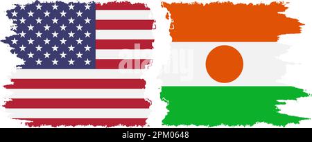 Niger and USA grunge flags connection, vector Stock Vector