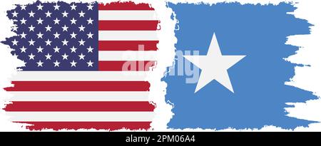 Somalia and USA grunge flags connection, vector Stock Vector