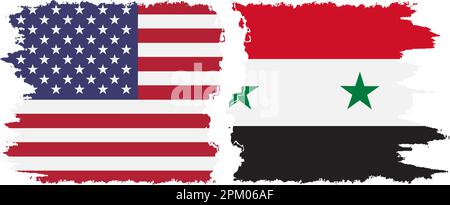 Syria and USA grunge flags connection, vector Stock Vector