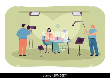 People filming TV show in studio flat vector illustration Stock Vector