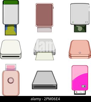 compact photo printer set cartoon vector illustration Stock Vector
